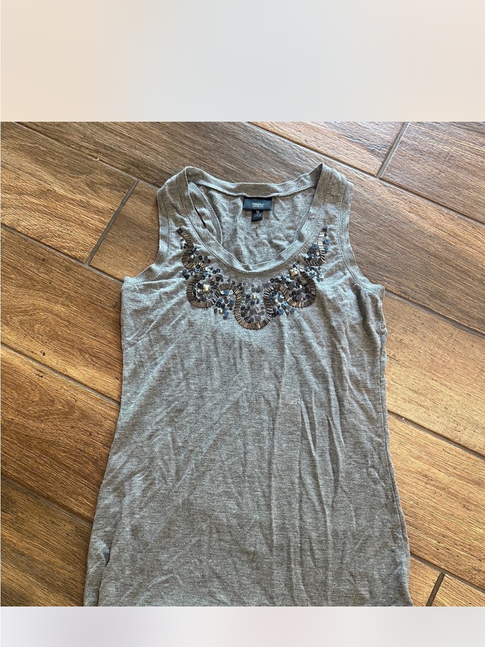 Mossimo Embellished decorative Gray Scoop Neck Top with Sequins